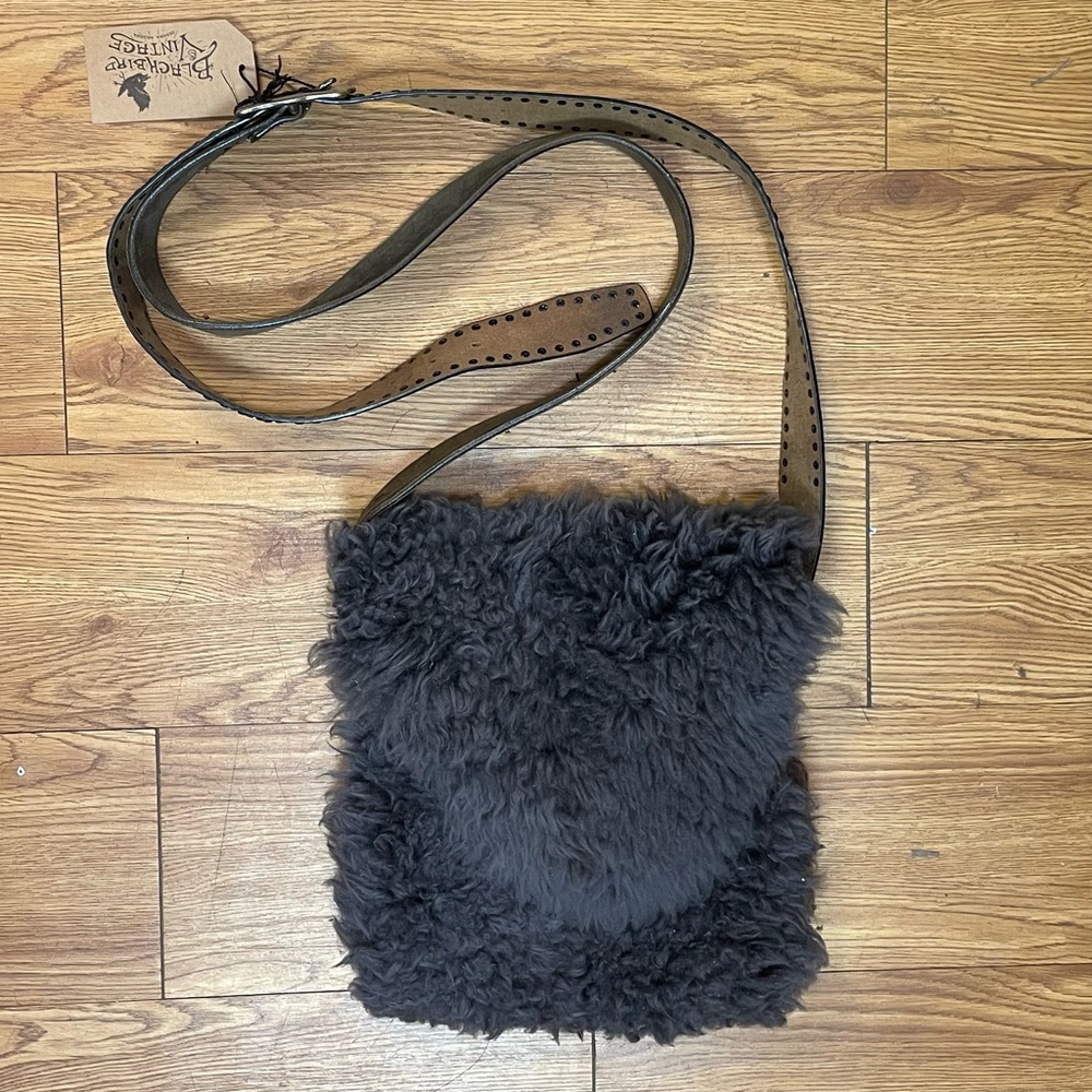 Upcycled Vintage Boho Sheepskin and Leather Crossbody Handbag Purse